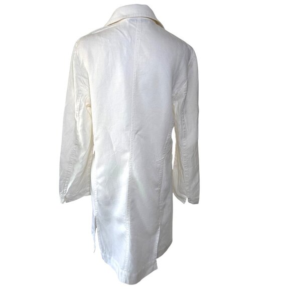 MNG Mango Linen Blend Jacket Long Blazer White Size 10 Trendy‎ Overcoat - Picture 5 of 10